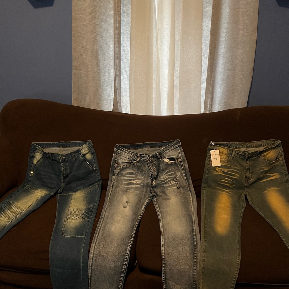 Men's Distressed Denim Jeans - Blue and Gray